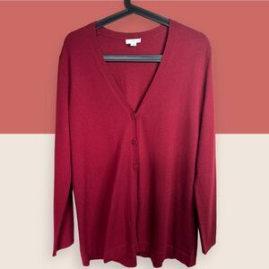 🍷 SMALL J.JILL WOOL BLEND WINE BURGUNDY CARDIGAN DORSET FABRIC COVERED BUTTONS